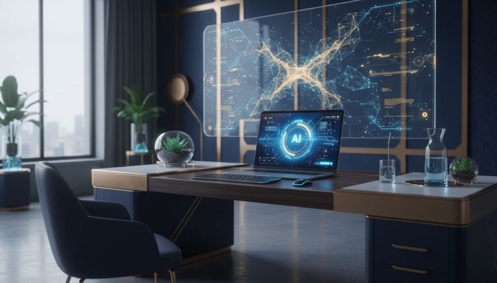 Claude AI assistant interface concept on modern laptop workspace