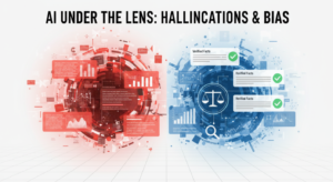ChatGPT output audit process showing hallucination detection, bias analysis, fact-checking workflow, and AI content verification steps.